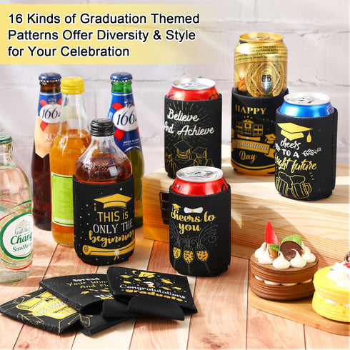 Ninehaoou 16 Count 2026 End of Class Graduation Can Cooler Sleeves Neoprene Can Covers Decoration Graduate Beverage