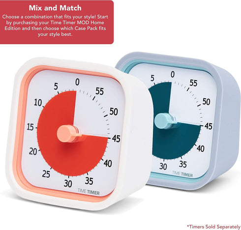 TIME TIMER Home MOD Neutral Cases, Classroom Learning Tool, Silent Operation Desk Clock, 2-Pack
