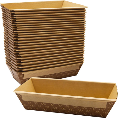 Chef-Grade Elegant 1Lb Paper Loaf Pans, 25 Pk Disposable Bakeable Kraft Pan for Baking Bread, Cake, Sweets