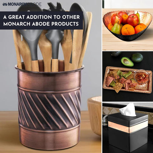 Monarch Abode 39177 Metal Handcrafted Wave Embossed Caddy, Large Utensil Holder for Kitchen Interior Organizer