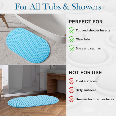 joiyota 27 15 Inches Silicone Bathtub & Shower Mat Non Slip, Bubble Massage Anti Slip Shower Floor Mat with x for Easy
