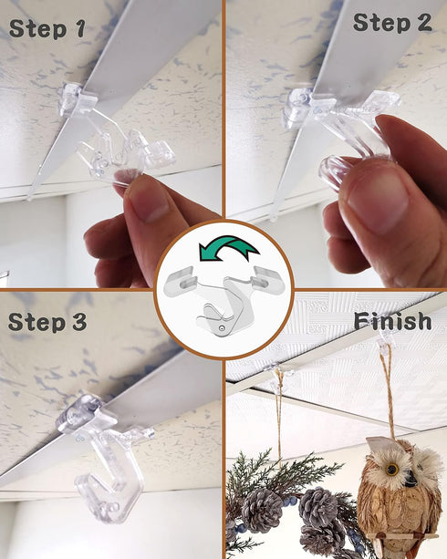 NACETURE 25 Pack Clear Drop Ceiling Hooks for Classroom Decorations - Polycarbonate Hanger Hooks for Suspended Ceiling