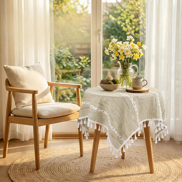 Small Spring Square Tablecloth 24 x 24 inch, Rustic Farmhouse Coffee Table