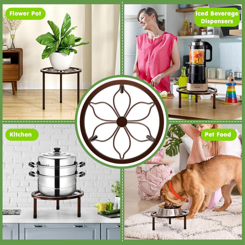 Set 5, VECELO Metal Plant Stands of Multiple Heavy Duty Flower Pot Stand, Round Plant Holder, Brown