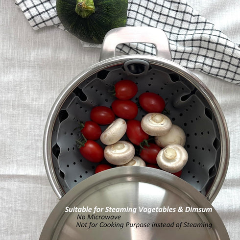 Korean Made Silicone Steamer Basket, 10" Size, Flexible Design Steamer Insert (Gray)