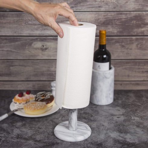 Creative Home Off-White Natural Marble Paper Towel Holder, 5.5" Diam. x 12.5" H (Color May Vary)