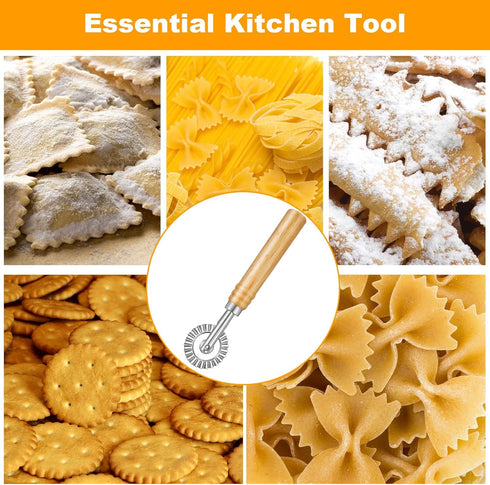 LIQWEI Pasta Cutter Wheel, Pastry and Pasta Cutter Wheel Pastry Ravioli Wheel Cutter With Long Wooden Handle