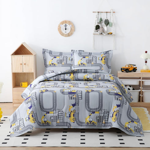 Set, Set Sets Yibeizi Twin Bed Comforter Kids Lightweight All-Season Comforter Cute Truck Pattern Microfiber Breathable