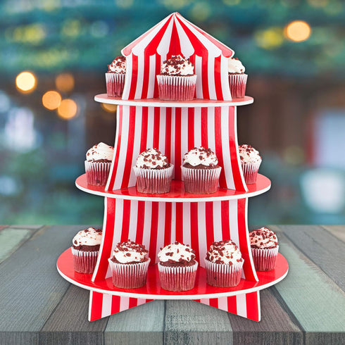 Super Z Outlet 3 Tier Cupcake Foam Stand with Circus Carnival Tent Design for Birthdays, Desserts, Decorations