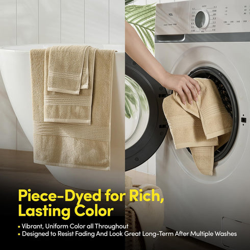 8 Set 100% Bath Towels Piece Towel Combed Cotton Bath + Hand + Washcloths Oeko-TEX Certified Soft & Absorbent Towels
