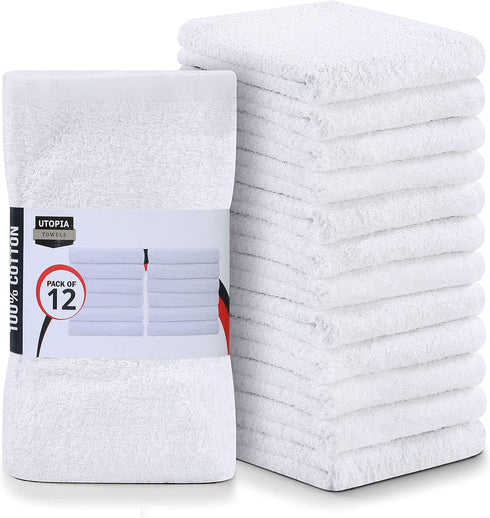 Utopia Cotton Bar Mops, Pack of 12, 16 x 19 Inches, Super Absorbent White Multi-Purpose Cleaning Towels