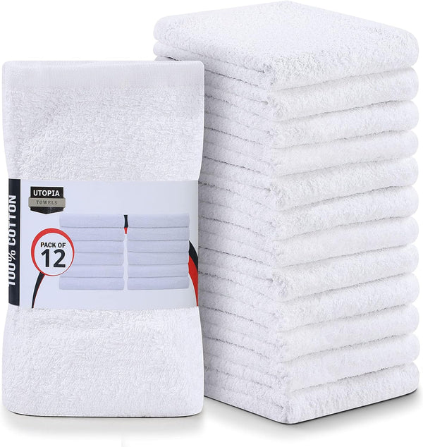 Utopia Cotton Bar Mops, Pack of 12, 16 x 19 Inches, Super Absorbent White Multi-Purpose Cleaning Towels