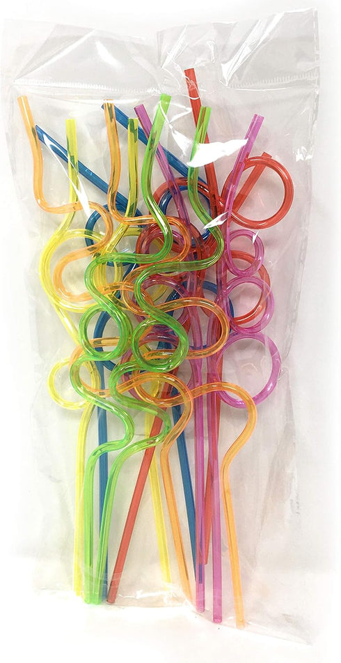 Crazy Straws for Kids - 12 Pk Silly Reusable Plastic Curly Twisty Straws for Party Toddlers and Adults