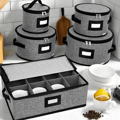 China Storage Containers, Hard Shell with Felt Dividers for Plates, 5-Piece Moving Boxes for Kitchen Organization