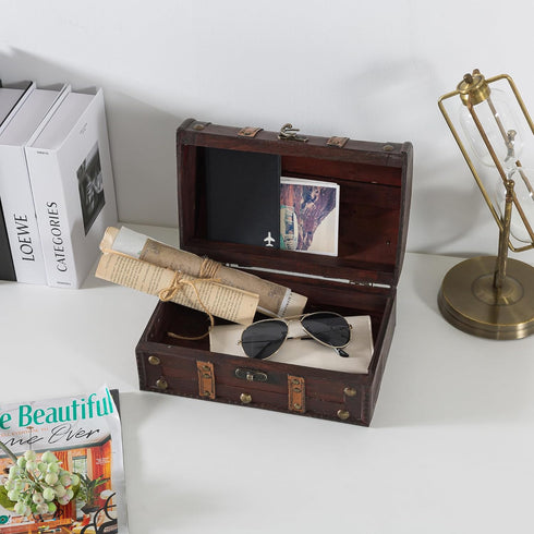 SLPR Wooden Storage Box with Hinged Lid and Handle - Small Decorative Wood Treasure Chest, 11" x 7" x 5.7"