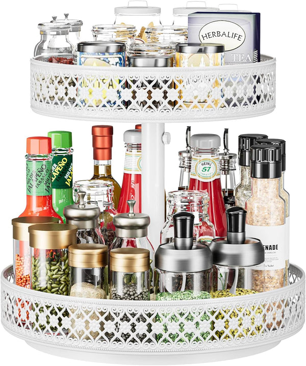 Lazy Susan Organizer 2 Tier - 12 inch Adjustable Metal Rotating Lazy Susan for Cabinet, Pantry, Kitchen Countertop,