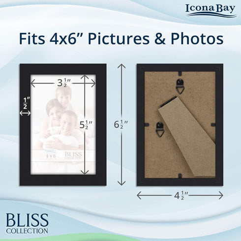 Icona Bay 4x6 Picture Frames (Black, 5 Pack), Modern Style Wood Composite Frames for Table Top or Wall Mount