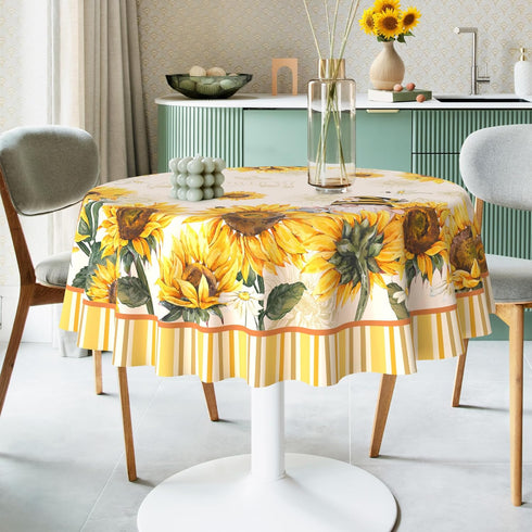60x60 Inch Summer Hexagram Sunflower Tablecloth Round and Spring Yellow Floral Table Cloth Farmhouse Season for Home