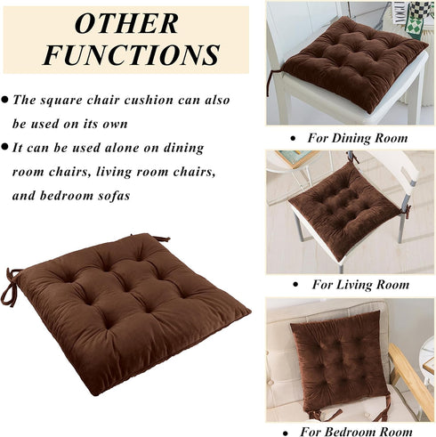 2 Set Rocking Chair Cushions Indoor Velvet Chair Pads High Back and Seat Cushion Piece Brown