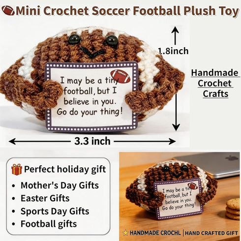 KATOCHUG Funny Crochet Football Gift for Football Dads and Moms, Emotional Support Mini Football Plush, Handmade