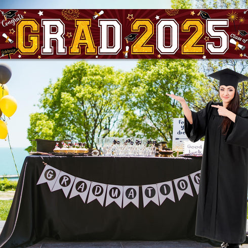 Congrats Grad 2025 Graduation Yard Sign, Giant Maroon Lawn Sign Decorations for Graduation Party Supplies