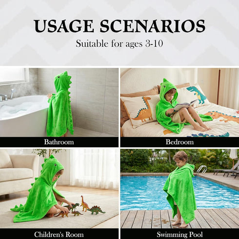 50"x30" 3-12 Hiturbo Kids Dinosaur Hooded Bath Towel: Super Soft Fleece Toddler Towel Wrap - Pool Beach Towels Swim