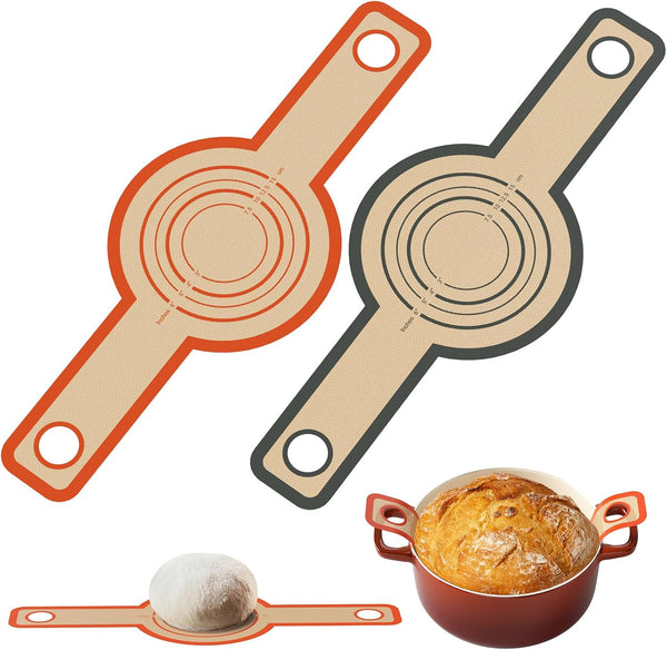 2 PCS Thicked Silicone Bread Slings: Reusable Sourdough Bread Sling with Long Handle, Non-Stick Baking Mats