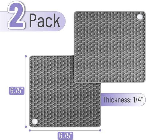 BTaT- Silicone Trivet Mats, 2 Pack, Gray Silicone Trivet, Silicone Hot Pads for Kitchen, Silicone Trivets for Hot Pots and Pans, Silicone Hot Pad, Silicone Trivets for Hot Dishes, Hot Pan Mat by Brew To A Tea