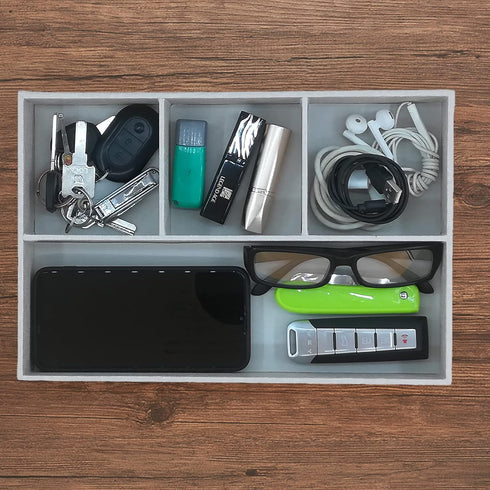Desktop Storage Organizer, Nightstand or Dresser Organizer, Valet Tray with 4 Compartments, PU Leather, Pearl White