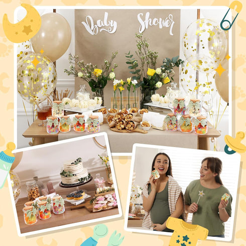 Funnymoom 24 Sets 100 ml Baby Shower Bottles Favors for Guests Glass Milk Jar with Ribbons and Stickers Decorations