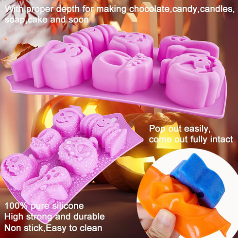 Pumpkin Silicone Mold Halloween Cake Mold, 5 PIECE Chocolate Molds with Ghost, Pumpkin, Bat & Witch Hat Cookie Molds