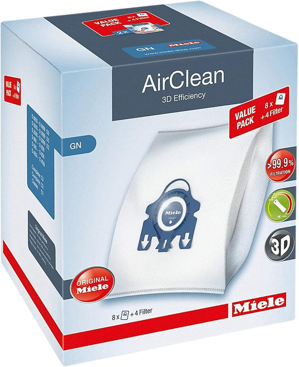 Miele AirClean 3D Efficiency Dust Bag, Type GN - XL Value Pack, 8 Bags and 4 Filters