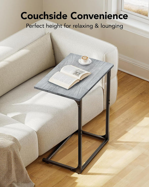 Pipishell C-Shaped Side Table, C Table for Sofa with Two-Piece Desktop & Metal Frame, Large Surface End Table