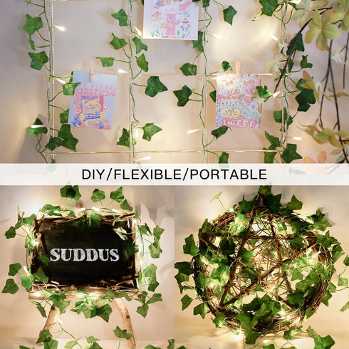 33ft 100 suddus Vine with Fairy Lights Plug in, LED Ivy String Lights Connectable with Remote, Leaf Light for Bedroom