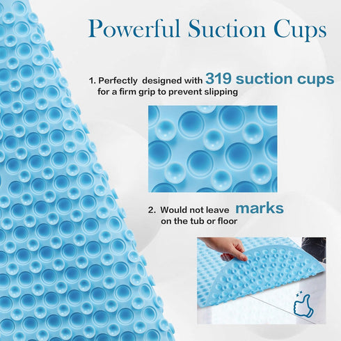 joiyota 27 15 Inches Silicone Bathtub & Shower Mat Non Slip, Bubble Massage Anti Slip Shower Floor Mat with x for Easy