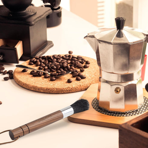 Takavu Coffee Cleaning Brush, Black Boar Bristle Grinder Tool for Espresso Machine and Portafilters