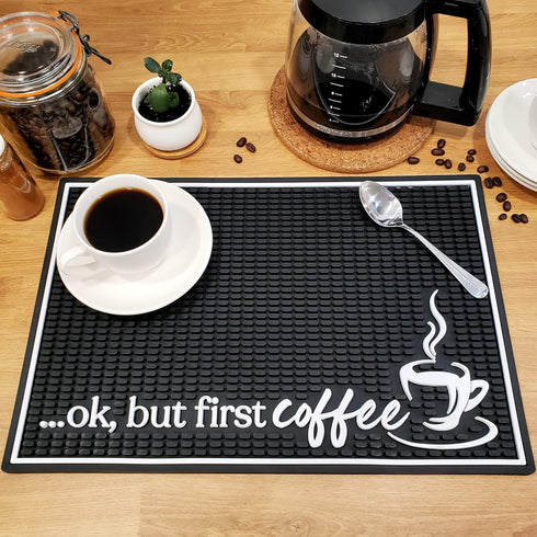 New Mungo Coffee Bar Mat, Coffee Bar Accessories for Station Decor, Rubber Mat, 18”x12” - Ok, But First Coffee