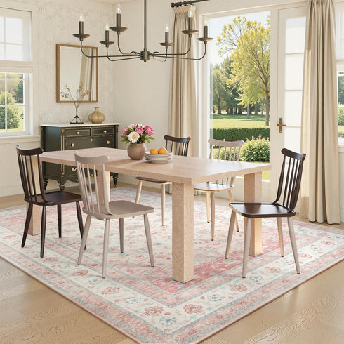 5x7, LIVEBOX Pink Area Rug Washable Living Room Rug, Pink Rugs for Bedroom Girls, Non Slip Vintage Floral Area Rugs