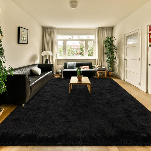 HOMORE Rugs for Living Room 6x9 Black Fluffy Area Rug Modern Shag