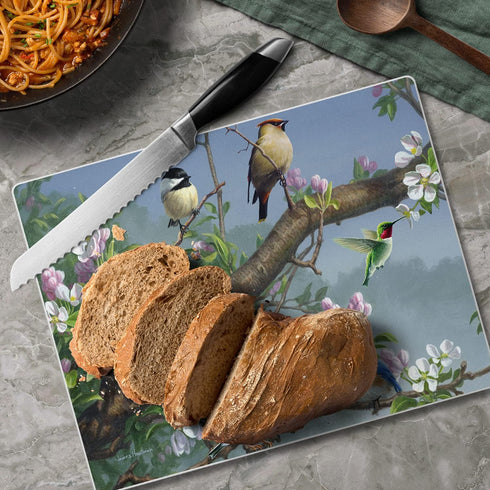 CounterArt Beautiful Songbirds Decorative 3mm Tempered Glass Cutting Board, 10” x 8”, Dishwasher Safe, USA Made