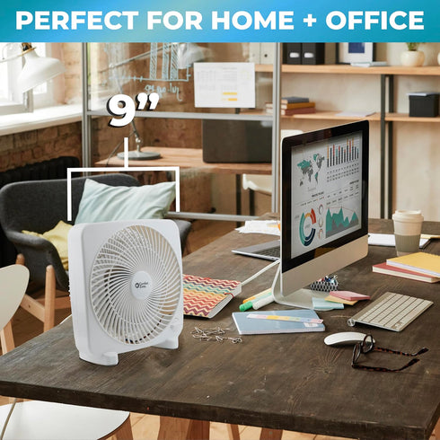 Comfort Zone 9 Inch Box Fan, Portable Electric Quiet, 3 Speed, Small Desk Fan, Ideal for Home, Bedroom, Dorm, & Office