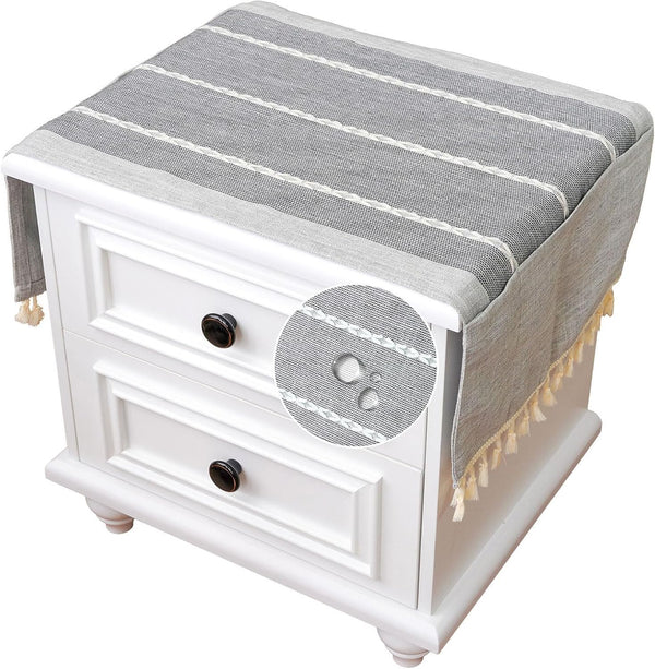 SIELUNO Nightstand Cover, Rectangle Bedside Tablecloth with Pockets and Tassel, Cotton Linen