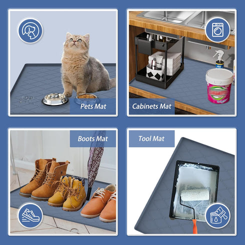 Under Sink Mat for Kitchen, 40" x 22" Silicone Waterproof Liner for Cabinet Sink Protection