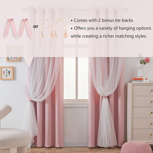 Grommet 52x84 Inch, 2 MYSKY HOME Pink Blackout Curtains for Girls Bedroom & Nursery Kids Blush Princess Double Layer