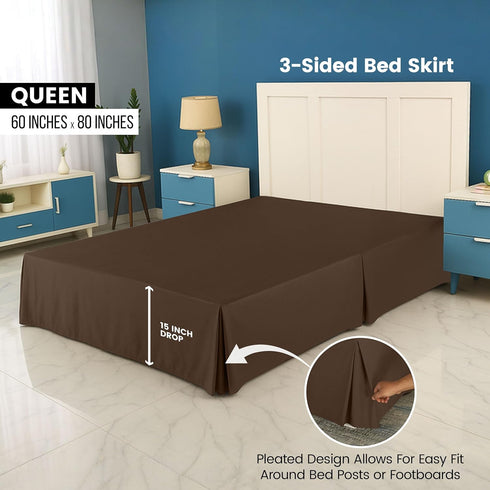 Utopia Bedding Queen Bed Skirt, Soft Quadruple Pleated Ruffle, 16 Inch Tailored Drop, Hotel Quality (Brown)