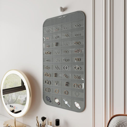 1-Pack Hanging Jewelry Organizer, 80-Pocket Dual-Sided Storage for Earring, Necklace, Bracelet, Ring Travel Holder, Gray