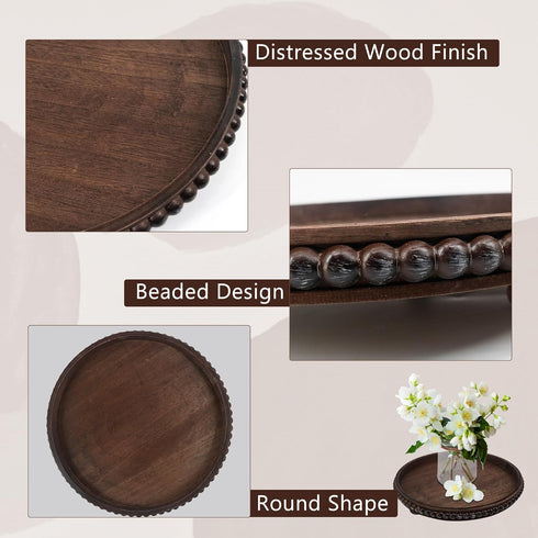 Hodeframe 12in Countertop Wooden Serving Tray: Brown Round Wood Butler Decorative Tray Candle Holder Trays Centerpiece