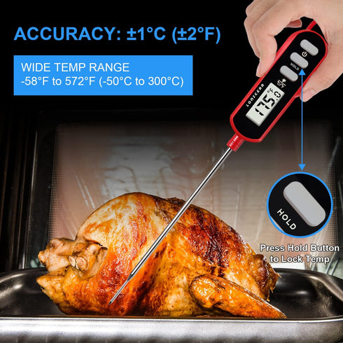 Lonicera Instant Read Digital Meat Thermometer, Waterproof Long Probe with Meat Temp Guide for Cooking