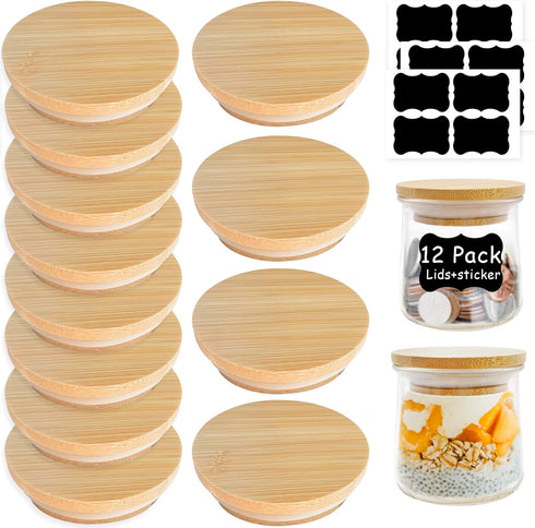 Oui Bamboo Wood Yogurt Jar Lids - 12 Pcs, Leak Proof, Equipped