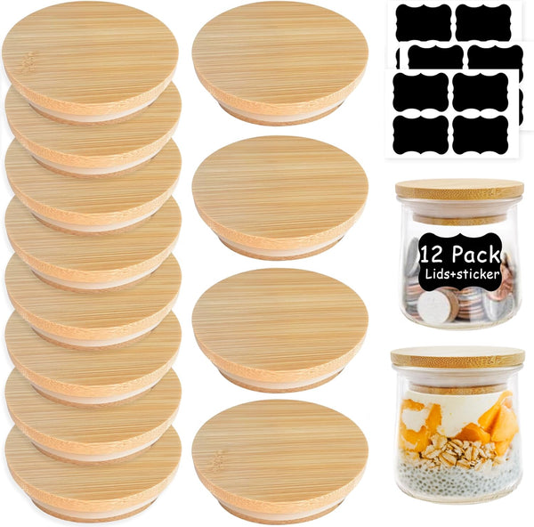 Oui Bamboo Wood Yogurt Jar Lids - 12 Pcs, Leak Proof, Equipped